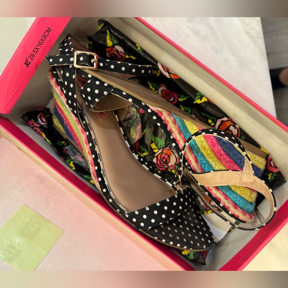 Betsey Johnson Polka Dot and Rainbow Sandals